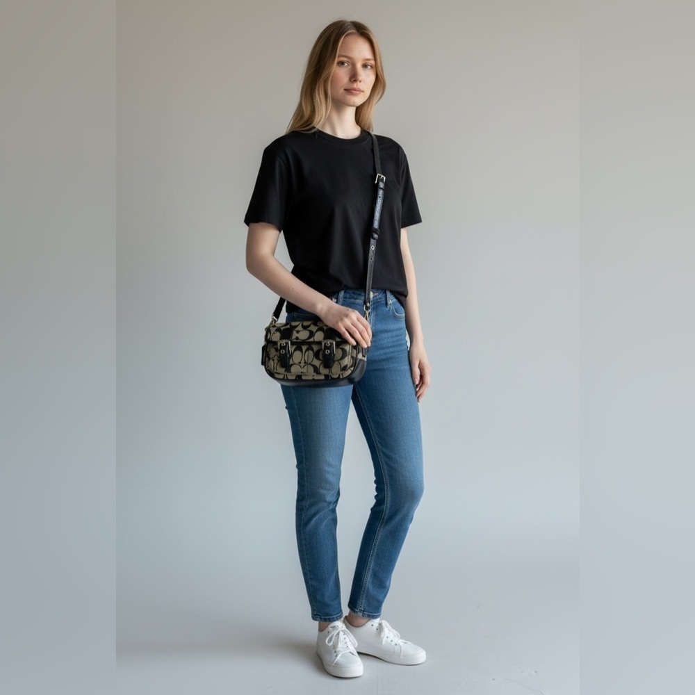 Coach Mini Field Signature Shoulder / Crossbody Bag In Black and Gray